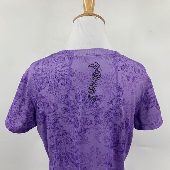 Rei Top Womens S Small Heliotrope V Neck Abstract Short Sleeve Stretch Outdoor - Picture 7 of 12